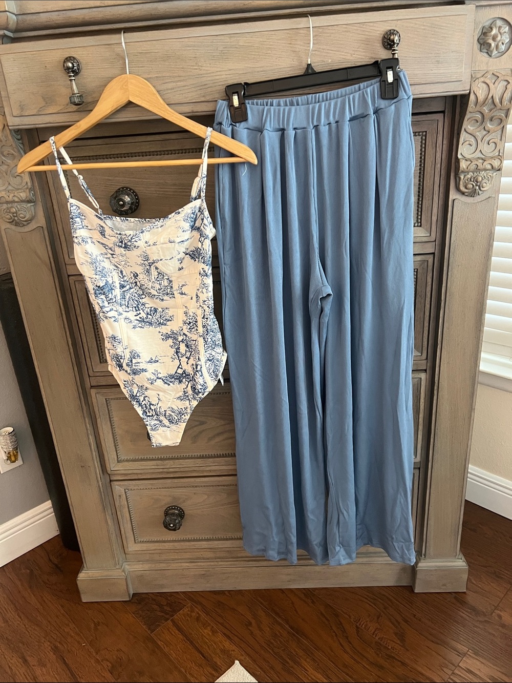 Cider Light Blue Wide-Leg Palazzo Pants and bodysuit